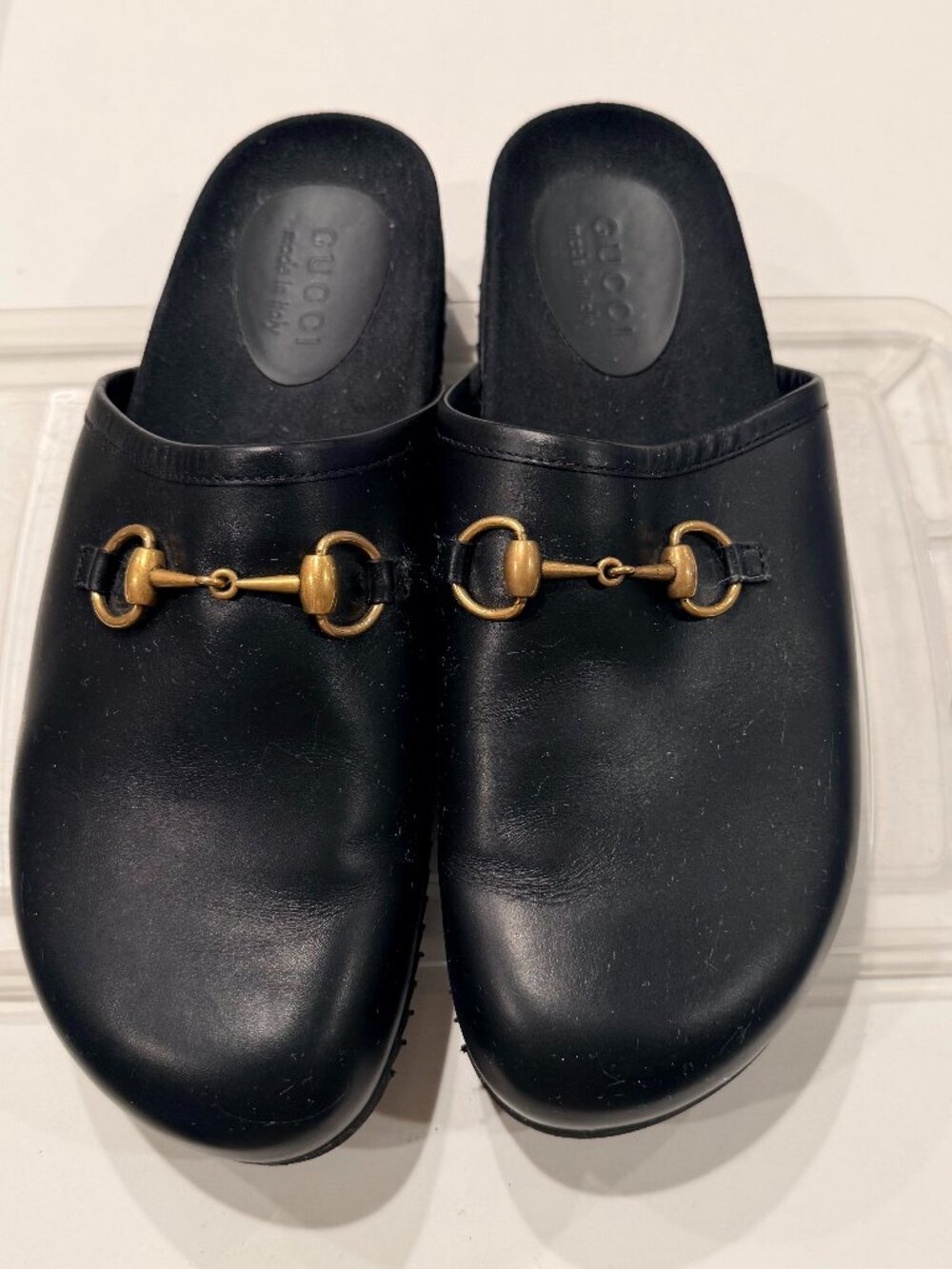Black Leather Gucci Slides - Picture 1 of 3